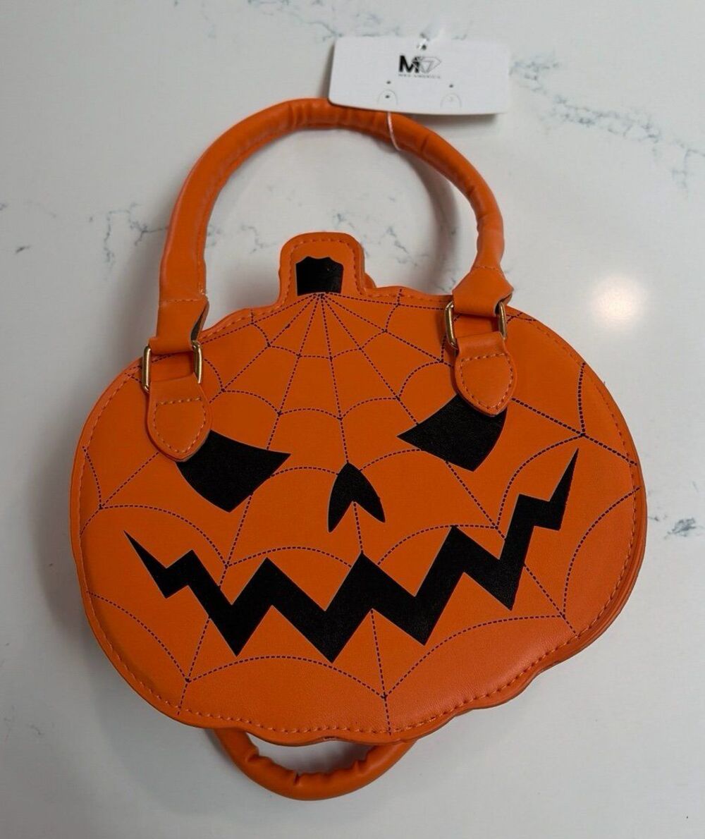 MKS America Halloween Devil Pumpkin Crossbody Purse Orange Spider Web NWT